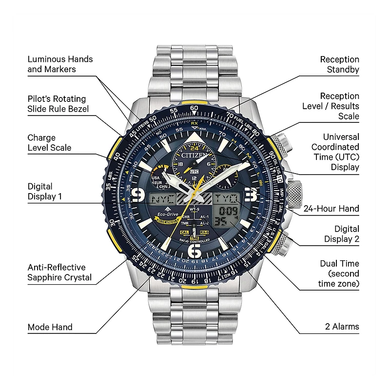 Citizen Promaster Skyhawk A-T Mens Silver Tone Stainless Steel Bracelet Watch Jy8078-52l