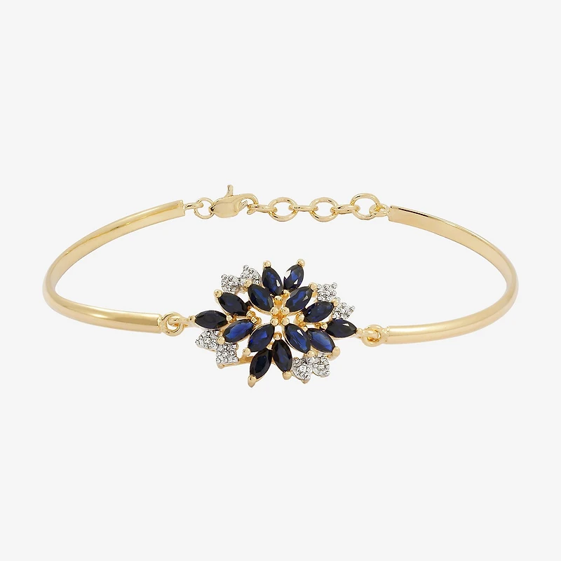 14K Gold over Silver Gemstone Flower Bangle Bracelet