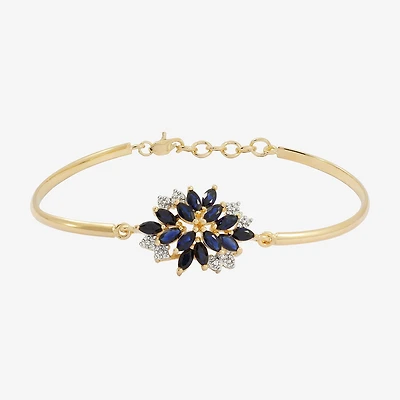 14K Gold over Silver Gemstone Flower Bangle Bracelet