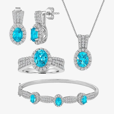 Womens Genuine Blue Topaz Pure Silver Over Brass 4-pc. Jewelry Set