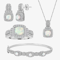 Lab-Created Opal And Cubic Zirconia Pure Silver Over Brass 4Pc Set