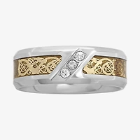 Mens 1/10 CT.T.W. Natural Diamond Tribal Inlay Wedding Band
