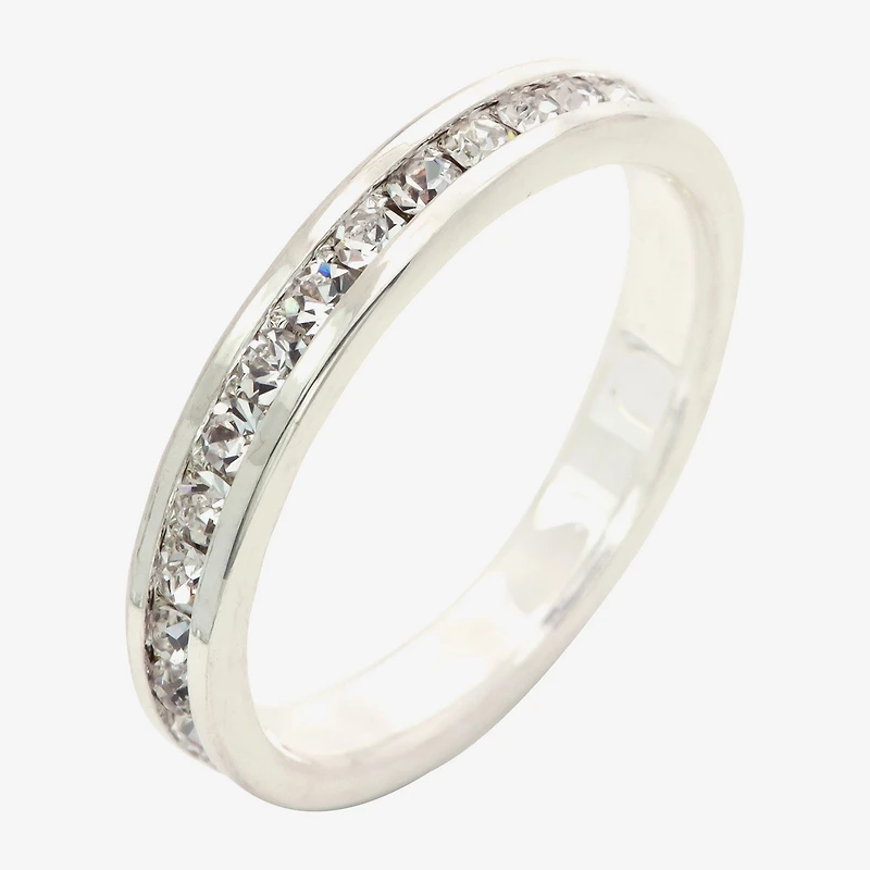 Sparkle Allure Stackable Eternity Womens 3MM Crystal Pure Silver Over Brass Band