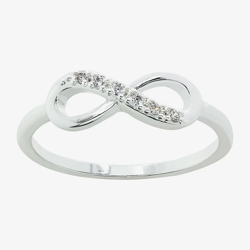 Sparkle Allure Delicate Stackable Womens Cubic Zirconia Pure Silver Over Brass Infinity Band