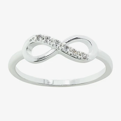 Sparkle Allure Delicate Stackable Womens Cubic Zirconia Pure Silver Over Brass Infinity Band