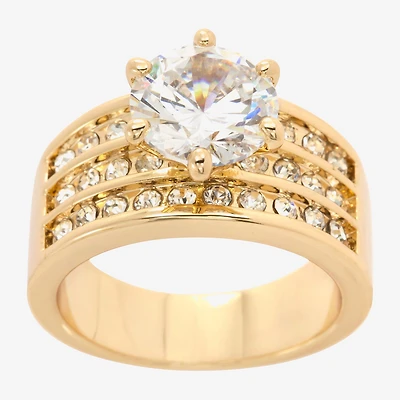 Sparkle Allure Three Row Womens Cubic Zirconia 14K Gold Over Brass Round Engagement Ring