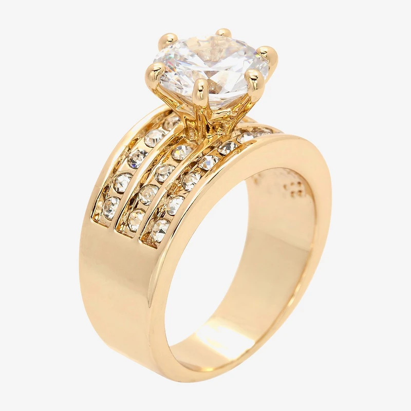 Sparkle Allure Three Row Womens Cubic Zirconia 14K Gold Over Brass Round Engagement Ring