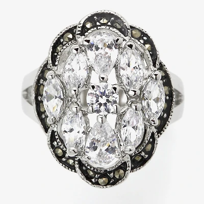 Sparkle Allure Womens Cubic Zirconia Pure Silver Over Brass Flower Cluster Cocktail Ring