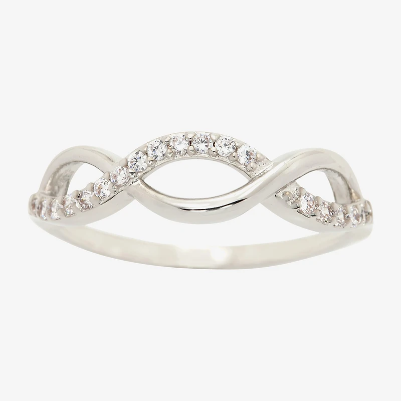 Sparkle Allure Crossover Wave Womens Cubic Zirconia Pure Silver Over Brass Band