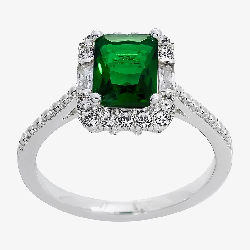 Sparkle Allure Womens Green Crystal Pure Silver Over Brass Halo Engagement Ring