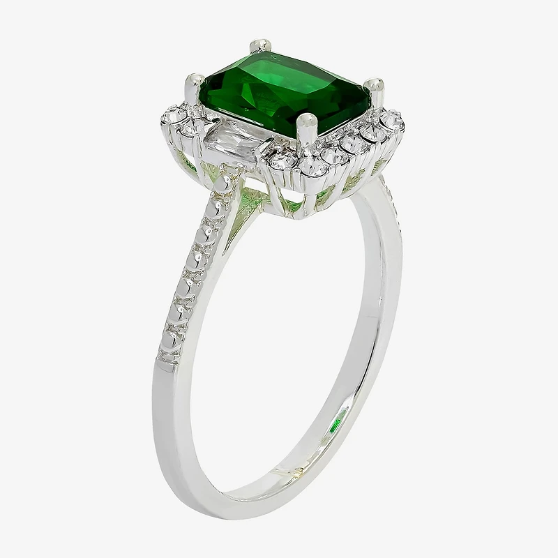 Sparkle Allure Womens Green Crystal Pure Silver Over Brass Halo Engagement Ring