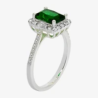 Sparkle Allure Womens Green Crystal Pure Silver Over Brass Halo Engagement Ring