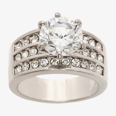 Sparkle Allure Three Row Womens Cubic Zirconia Pure Silver Over Brass Round Engagement Ring