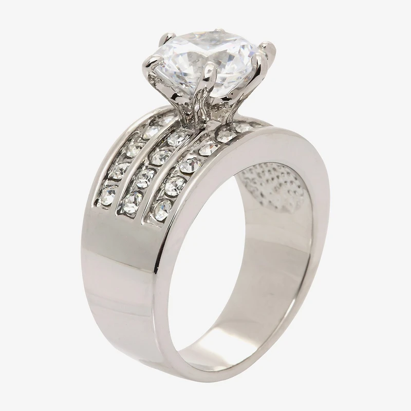 Sparkle Allure Three Row Womens Cubic Zirconia Pure Silver Over Brass Round Engagement Ring