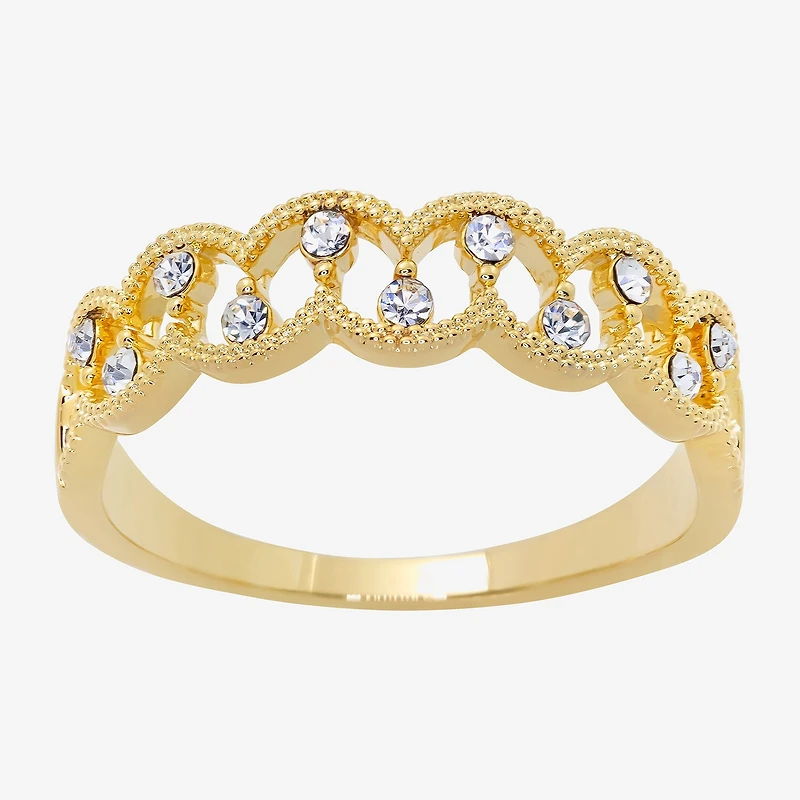 Sparkle Allure Station Womens 2.5MM Crystal 14K Gold Over Brass Band