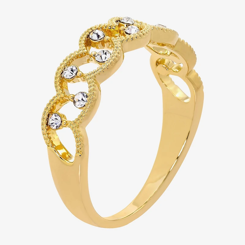 Sparkle Allure Station Womens 2.5MM Crystal 14K Gold Over Brass Band