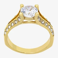 Sparkle Allure Split Shank Solitaire Womens Cubic Zirconia 14K Gold Over Brass Round Engagement Ring