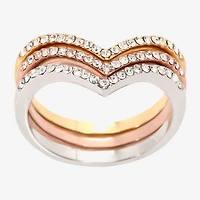 Sparkle Allure Curved Chevron Delicate Womens Crystal 14K Gold Over Brass 18K Rose Ring Set