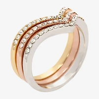 Sparkle Allure Curved Chevron Delicate Womens Crystal 14K Gold Over Brass 18K Rose Ring Set