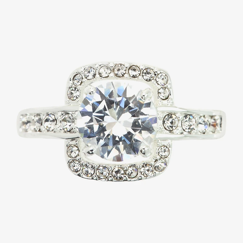 Sparkle Allure Womens Cubic Zirconia Pure Silver Over Brass Round Halo Engagement Ring