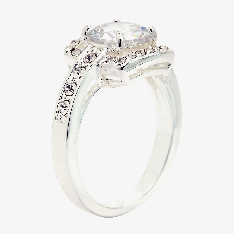 Sparkle Allure Womens Cubic Zirconia Pure Silver Over Brass Round Halo Engagement Ring