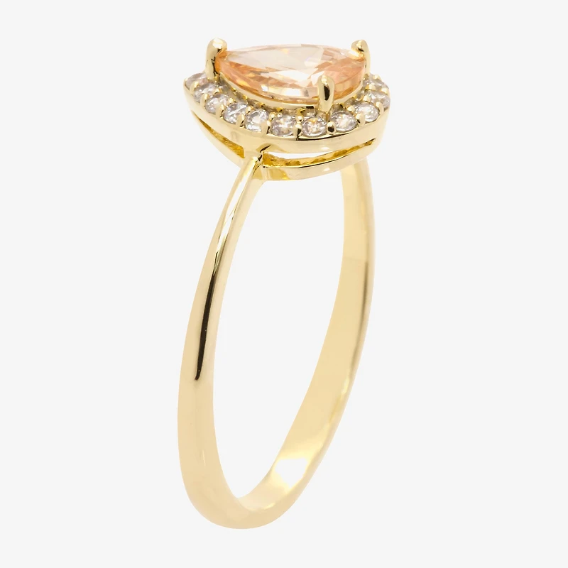 Sparkle Allure Womens Champagne Cubic Zirconia 14K Gold Over Brass Halo Engagement Ring