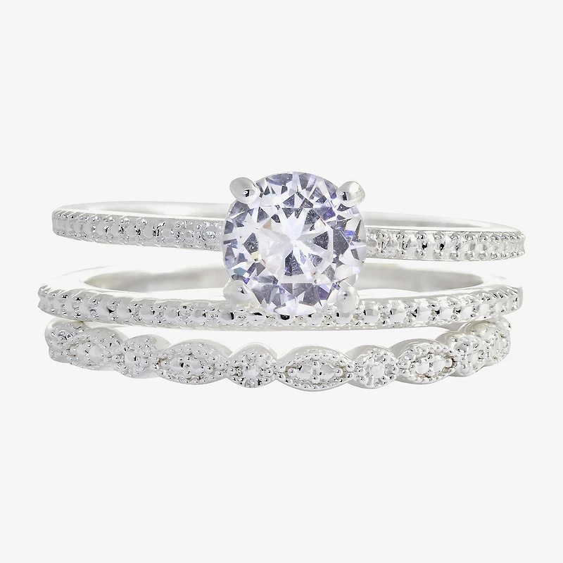Sparkle Allure Womens Cubic Zirconia Pure Silver Over Brass Round Cocktail Ring