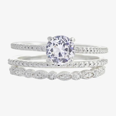 Sparkle Allure Womens Cubic Zirconia Pure Silver Over Brass Round Cocktail Ring