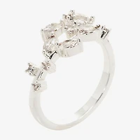 Sparkle Allure Floral Womens 2MM Cubic Zirconia Pure Silver Over Brass Bypass Band