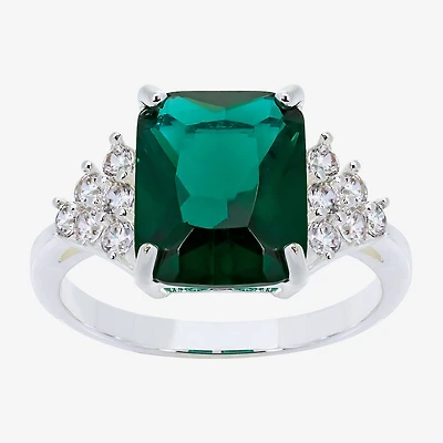 Sparkle Allure Womens Green Crystal Pure Silver Over Brass Side Stone Engagement Ring