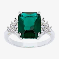 Sparkle Allure Womens Green Crystal Pure Silver Over Brass Side Stone Engagement Ring