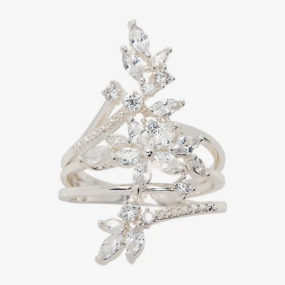 Sparkle Allure Wrap Womens Cubic Zirconia Pure Silver Over Brass Flower Bypass  Cocktail Ring