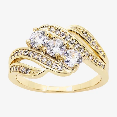 Sparkle Allure Womens Cubic Zirconia 14K Gold Over Brass 3-Stone Bypass Engagement Ring