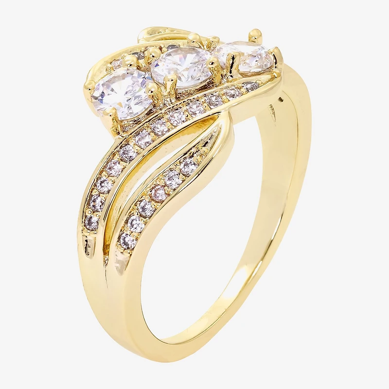 Sparkle Allure Womens Cubic Zirconia 14K Gold Over Brass 3-Stone Bypass Engagement Ring