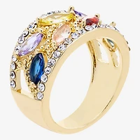 Sparkle Allure Wide Womens Multi Color Cubic Zirconia 14K Gold Over Brass Marquise Cluster Cocktail Ring