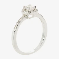Sparkle Allure Halo Womens Cubic Zirconia Pure Silver Over Brass Round Engagement Ring