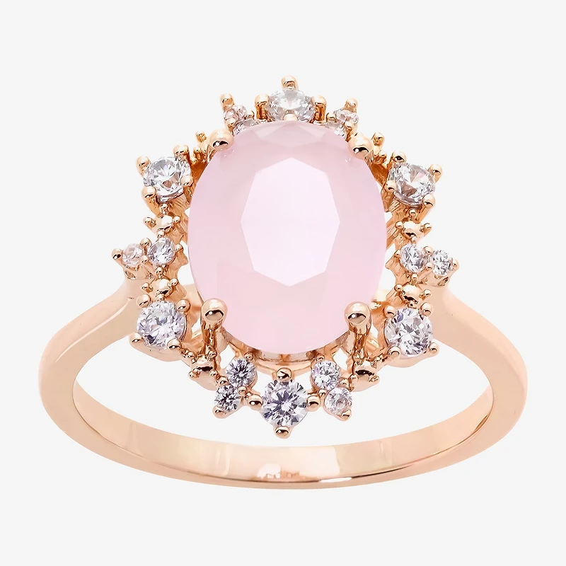 Sparkle Allure Womens Pink Cubic Zirconia 18K Rose Gold Over Brass Oval Halo Cocktail Ring