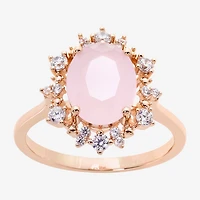 Sparkle Allure Womens Pink Cubic Zirconia 18K Rose Gold Over Brass Oval Halo Cocktail Ring