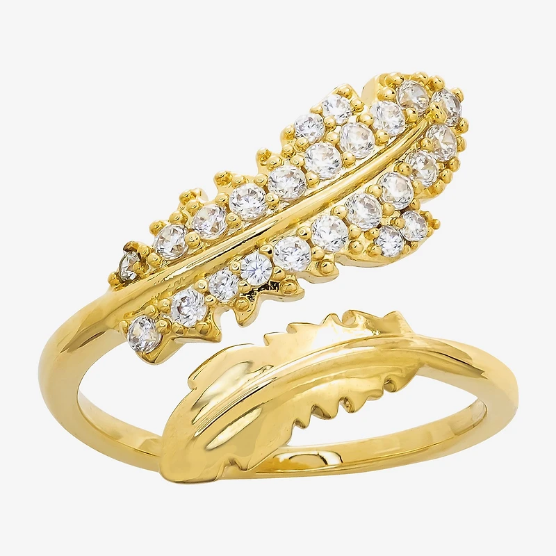 Sparkle Allure Wrap Womens 2MM Cubic Zirconia 14K Gold Over Brass Bypass Band