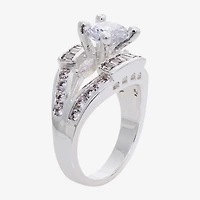 Sparkle Allure Split Shank Womens Cubic Zirconia Pure Silver Over Brass Round Engagement Ring