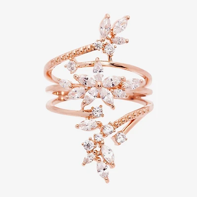 Sparkle Allure Wrap Womens Cubic Zirconia 18K Rose Gold Over Brass Flower Bypass  Cocktail Ring