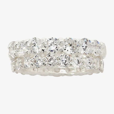Sparkle Allure Stackable Womens Cubic Zirconia Pure Silver Over Brass Eternity Bridal Set