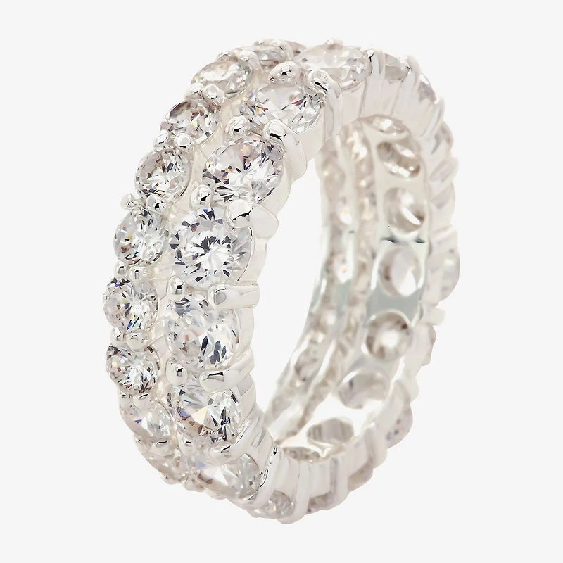 Sparkle Allure Stackable Womens Cubic Zirconia Pure Silver Over Brass Eternity Bridal Set