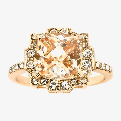 Sparkle Allure Womens Champagne Crystal 14K Gold Over Brass Cushion Halo Cocktail Ring
