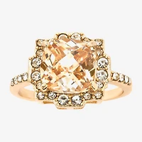Sparkle Allure Womens Champagne Crystal 14K Gold Over Brass Cushion Halo Cocktail Ring