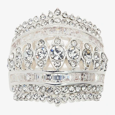 Sparkle Allure Multi Row Dome Womens Cubic Zirconia Pure Silver Over Brass Cocktail Ring