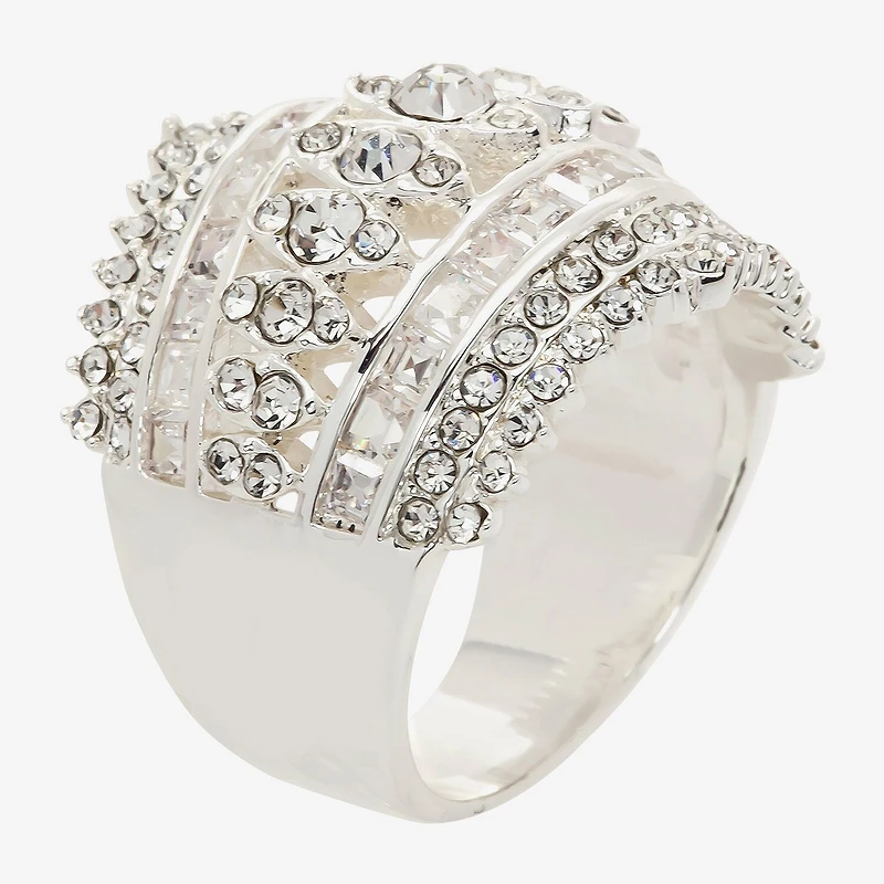 Sparkle Allure Multi Row Dome Womens Cubic Zirconia Pure Silver Over Brass Cocktail Ring