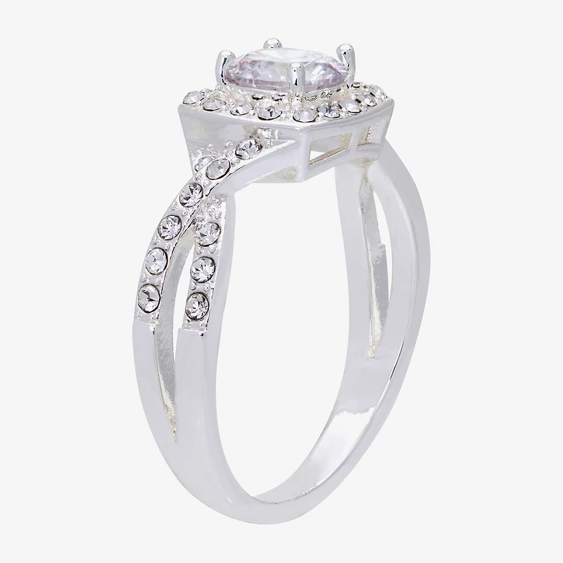 Sparkle Allure Twisted Split Shank Womens Cubic Zirconia Pure Silver Over Brass Round Halo Engagement Ring