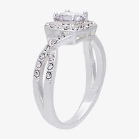 Sparkle Allure Twisted Split Shank Womens Cubic Zirconia Pure Silver Over Brass Round Halo Engagement Ring