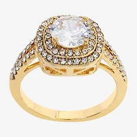 Sparkle Allure Split Shank Womens Cubic Zirconia 14K Gold Over Brass Round Halo Cocktail Ring